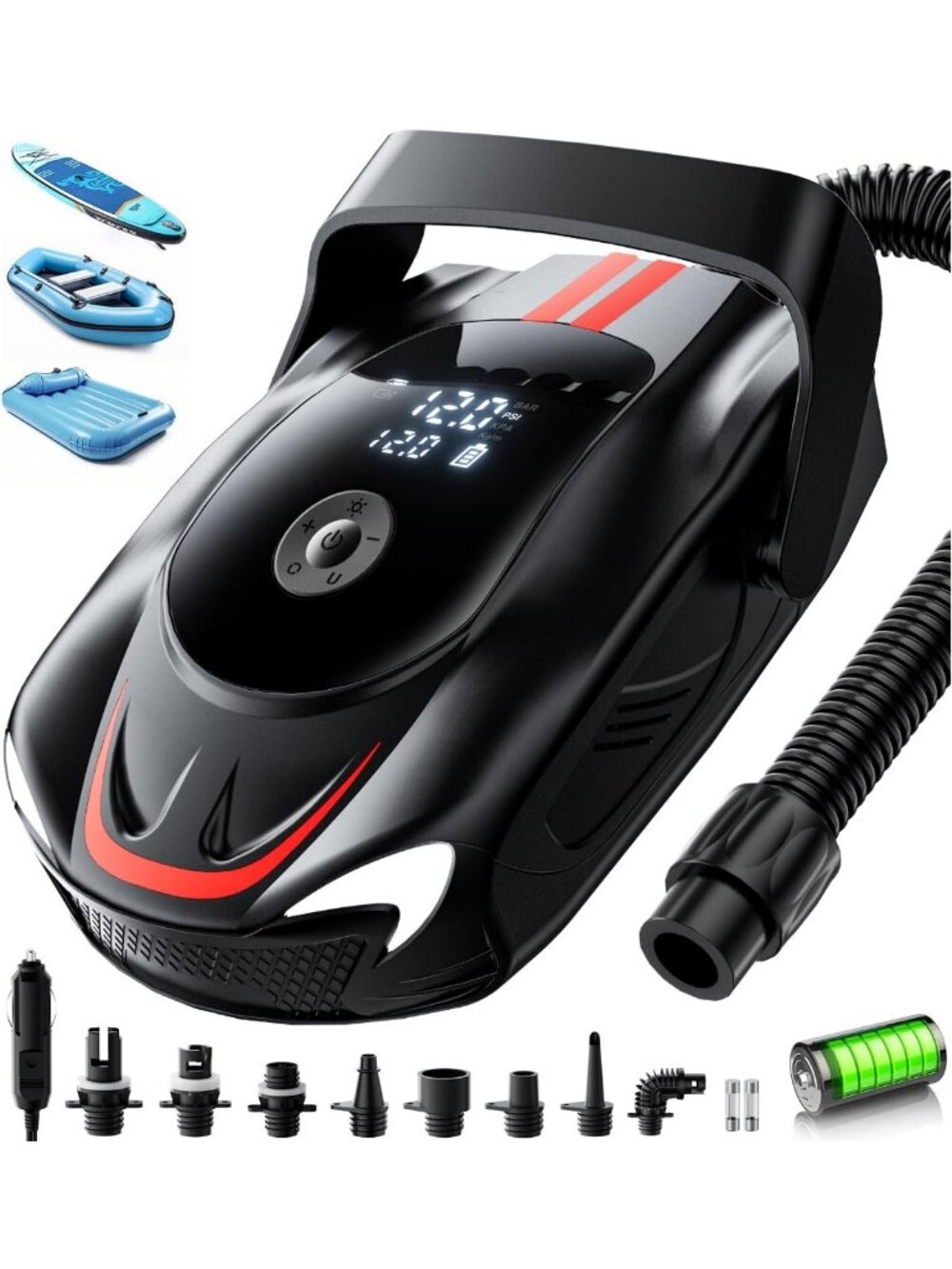 Rechargeable Electric Paddle Board Pump 22PSI, Auto Inflation/Deflation